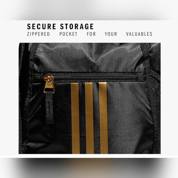 Adidas Alliance Sackpack Drawstring Black Backpack Gold Metallic Zippered Pocket - Picture 3 of 9
